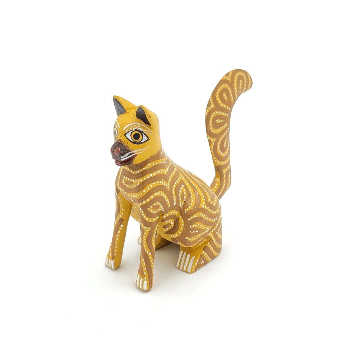 Wood Alebrije Cat Figurine in Orange from Mexico - Fiery Cat