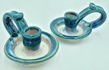 Liscom Hill Pottery - Black and Blue with Teal Candle Holder