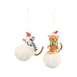 Felted Cat on Snowball Ornament