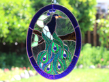 Oval Peacock Stained Glass