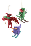 Felted Skiing Dino Ornaments