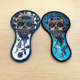 Blue  Flower Skull Hand Mirror, Peru