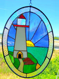 Oval Lighthouse Stained Glass