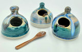 Liscom Hill Pottery - Black and Blue with Teal Salt Cellar
