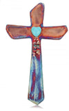 Raku Pottery Cross with Heart and Beaded Tassle